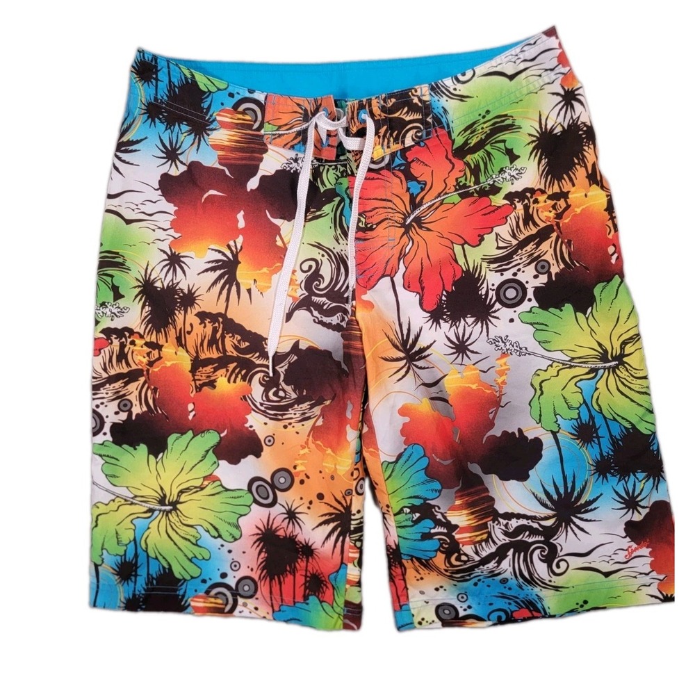 Speedo Board Shorts Mens 34 Tropical Floral Surf Beach Y2K Swim Trunks Bright
